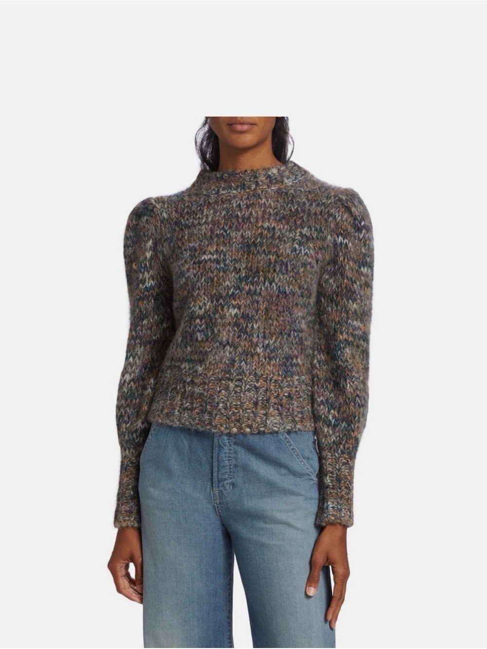 Veronica Beard Multicolor Marled Puff-Sleeve Knit Sweater - Women
